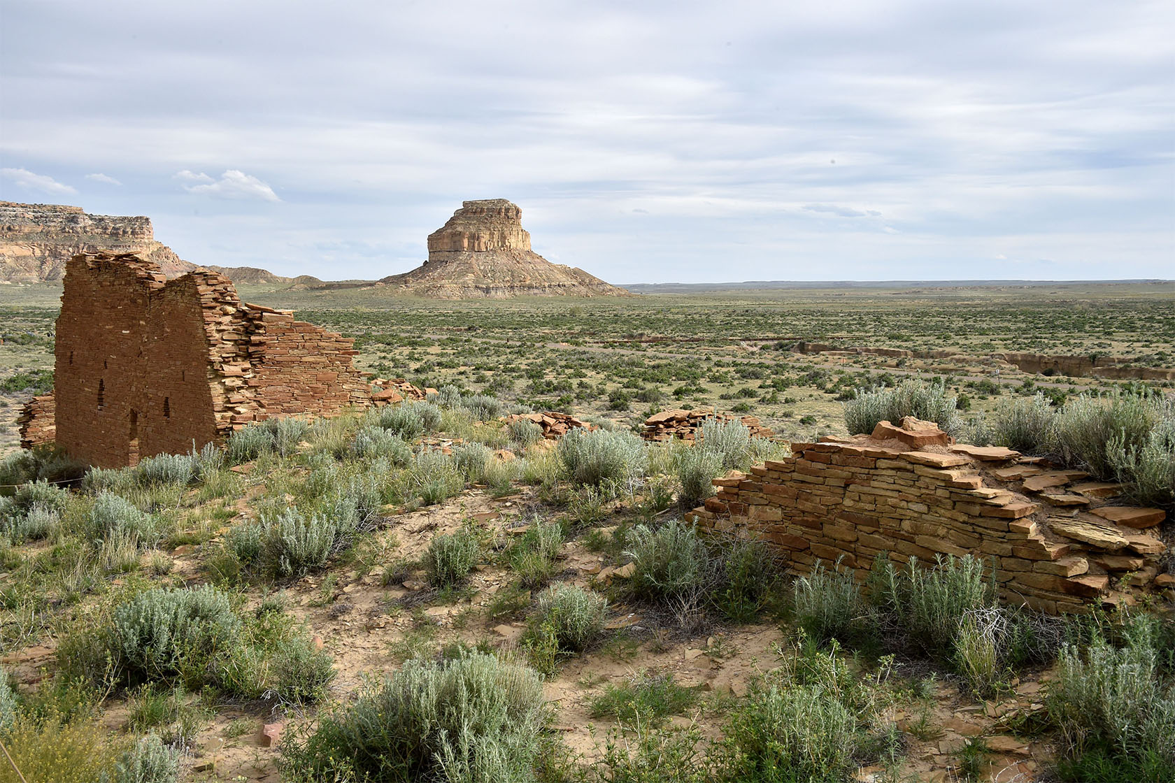 The ruins of Una Vida house built by the ancestral Pueblo people at Chaco Culture National Historical Park in New Mexico.